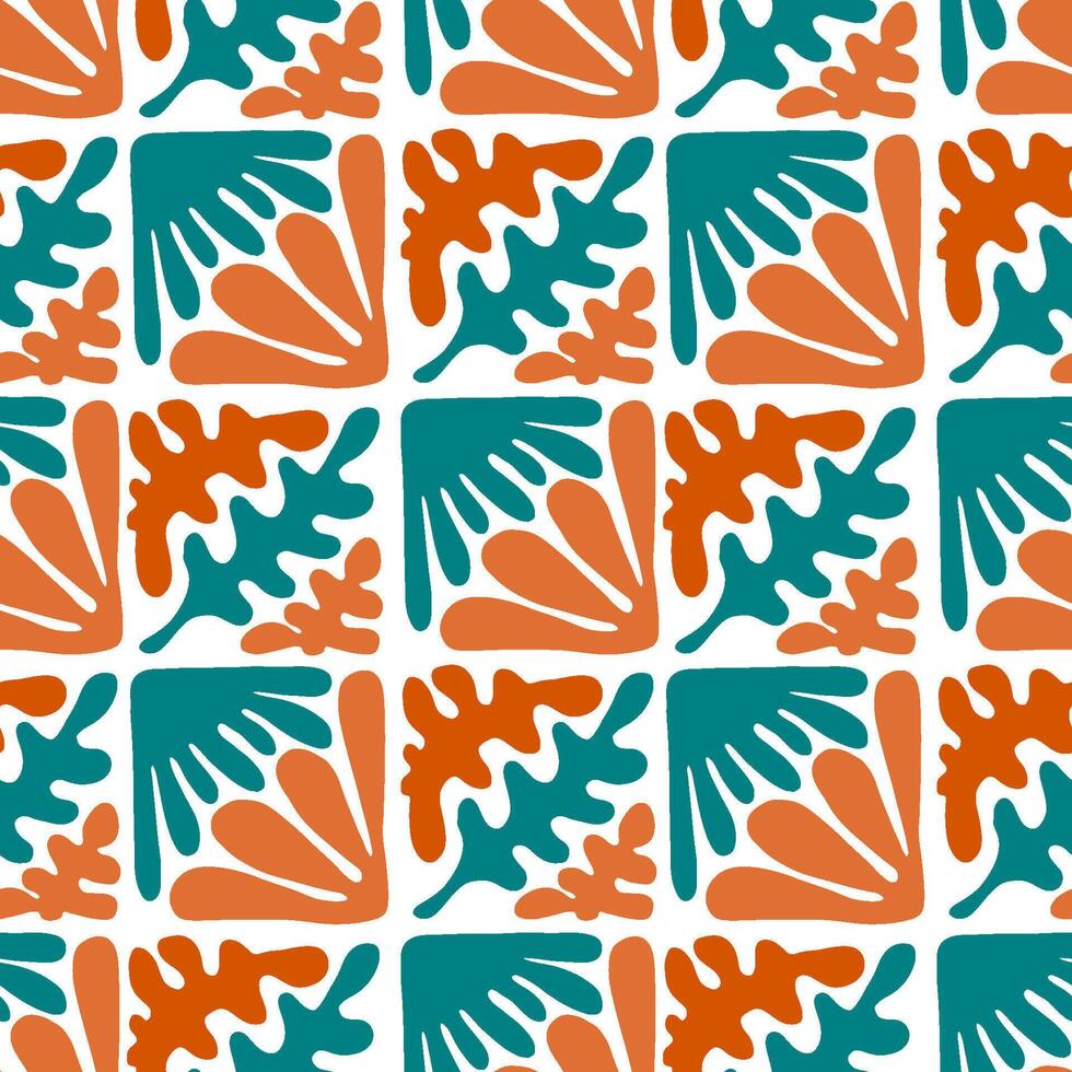 modern geometrisch Formen nahtlos Muster. abstrakt Blumen- Fliesen. Terrakotta, blaugrün und Orange Illustration. vektor