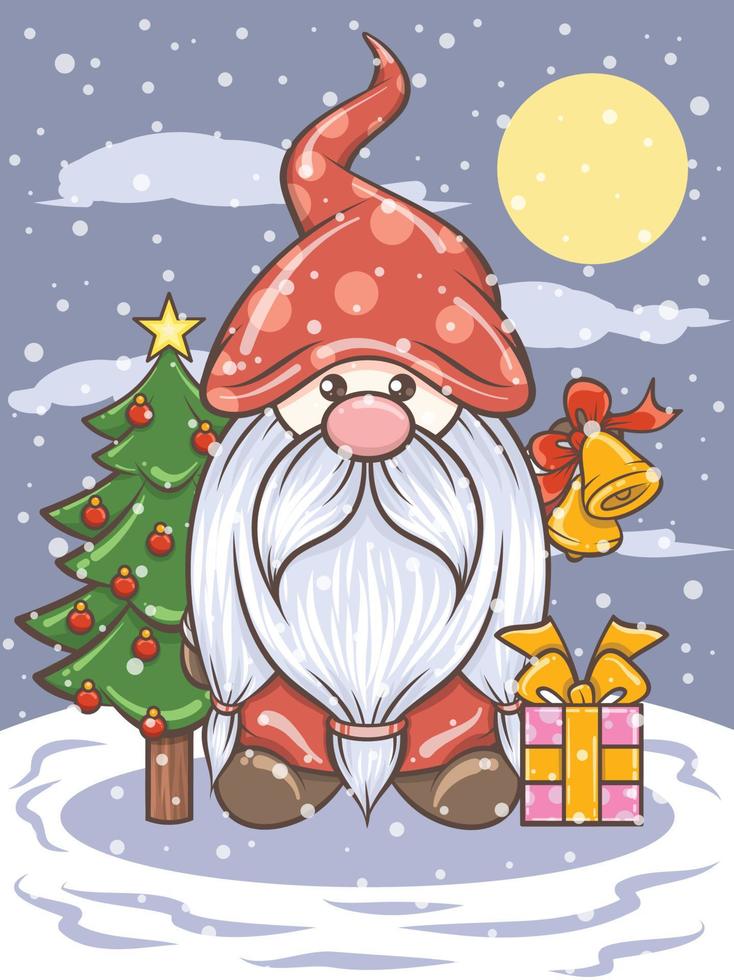 söt gnome illustration håller jingle bells vektor