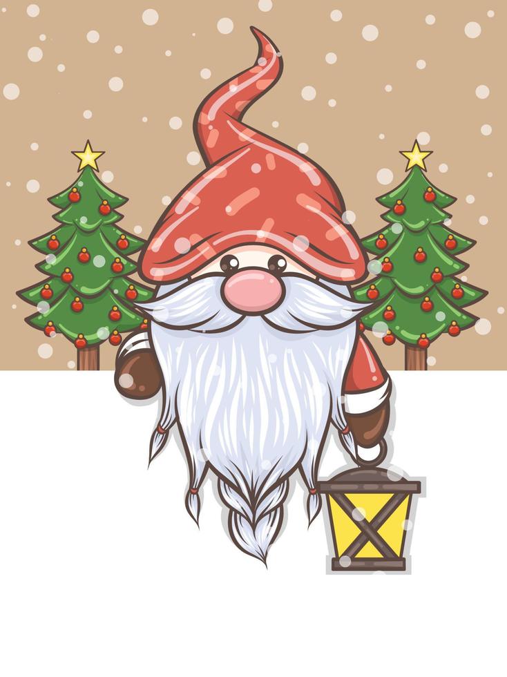 söt gnome håller en lykta jul illustration vektor