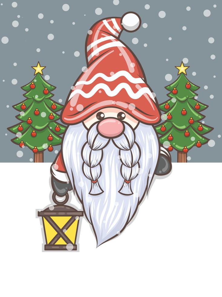söt gnome håller en lykta jul illustration vektor
