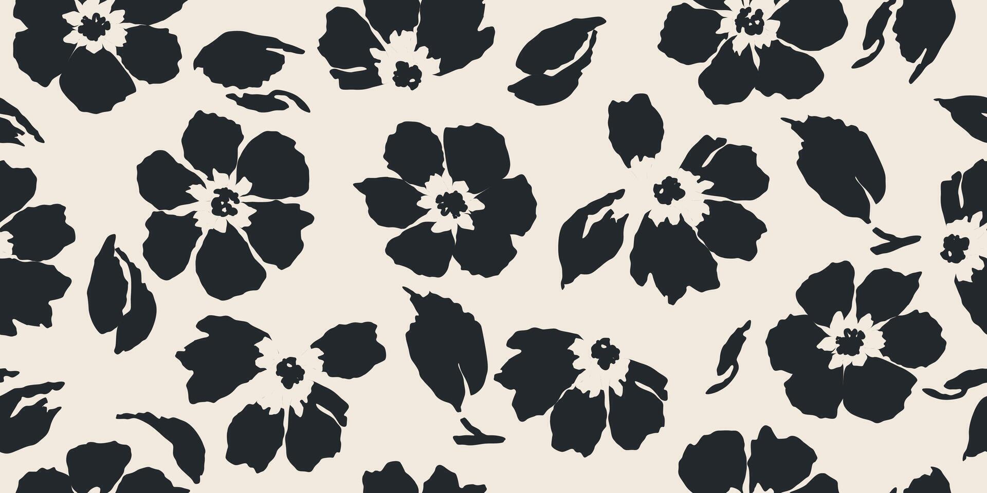 blomma sömlös mönster . organisk former abstrakt blommig bakgrund. modern skriva ut i svart och vit färger för textil- design, tyg, tapet, täcker, kort, vägg konst, posters och dekoration. vektor