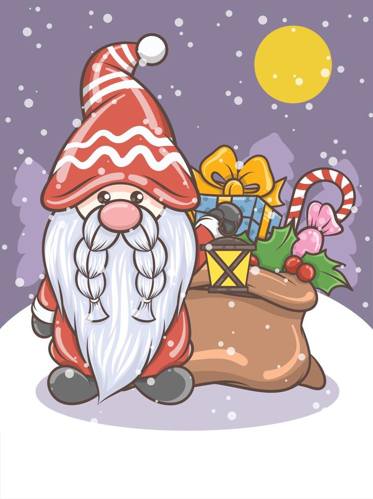 söt gnome håller en lykta jul illustration vektor