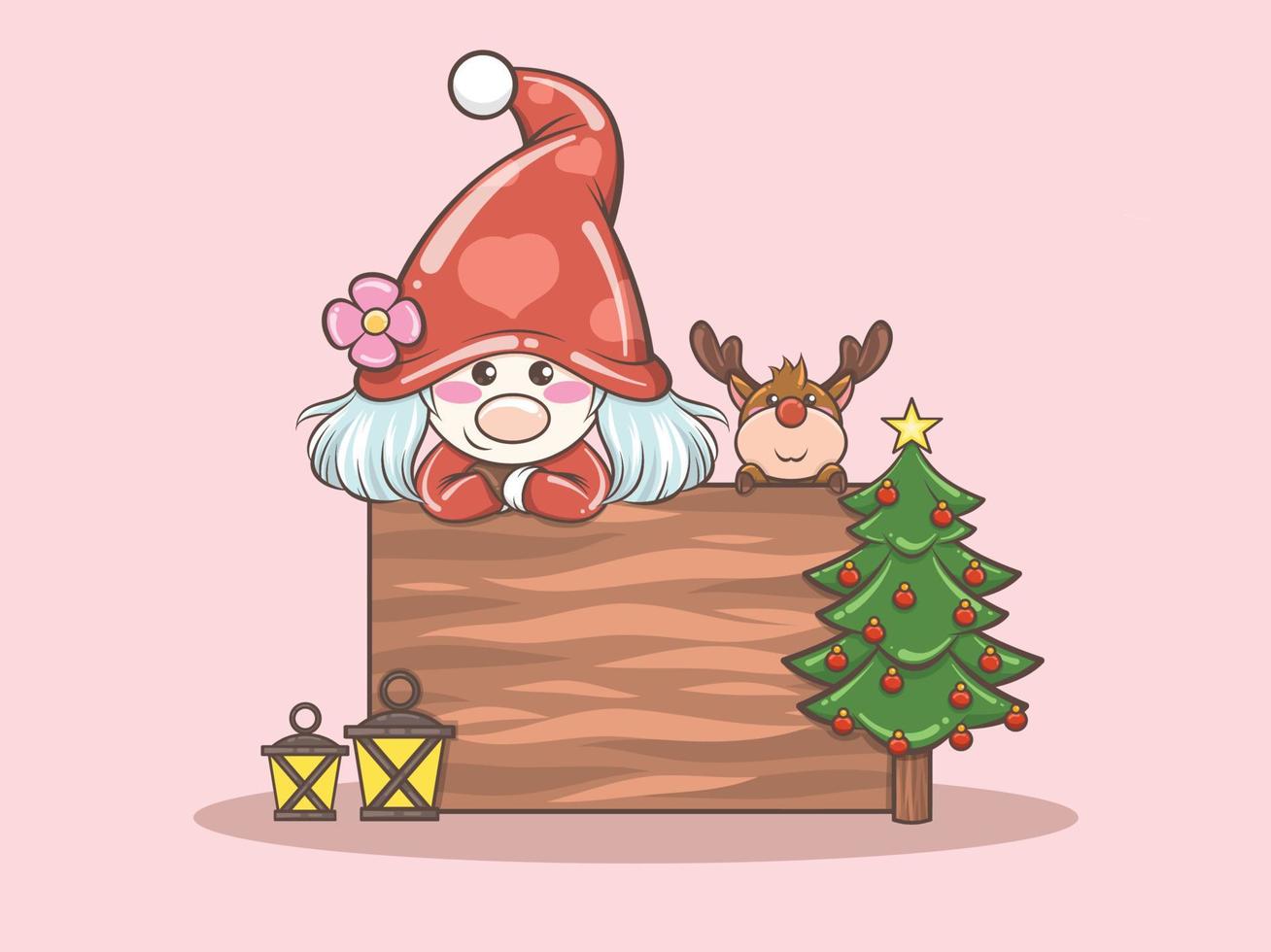 süßes gnome mädchen mit hirsch frohe weihnachten illustration vektor