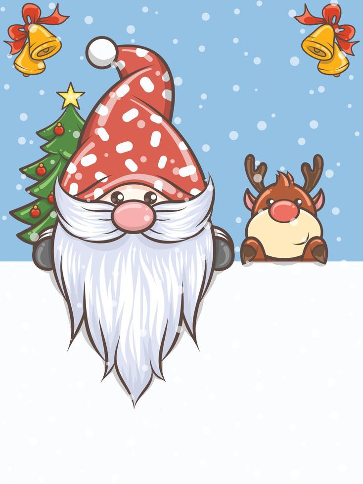 süße gnome illustration mit hirsch weihnachten vektor