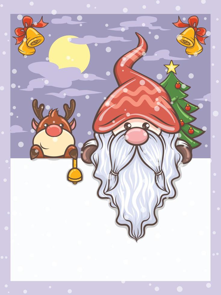 süße gnome illustration mit hirsch weihnachten vektor