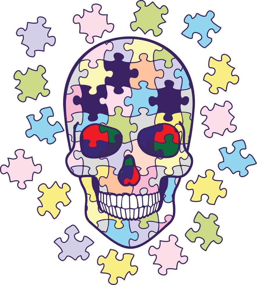 Totenkopf mit Puzzle, Vintage-Design-T-Shirts im Grunge-Stil vektor