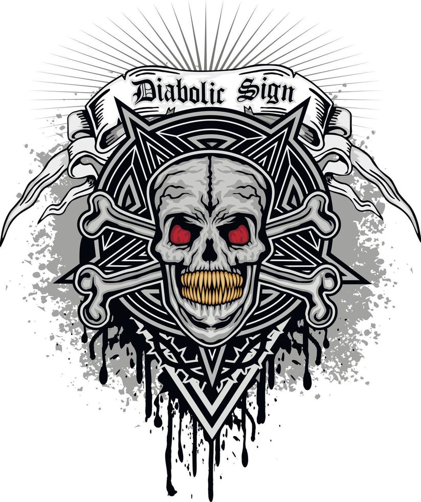 gotisk skylt med behornad skalle, grunge vintage design t-shirts vektor