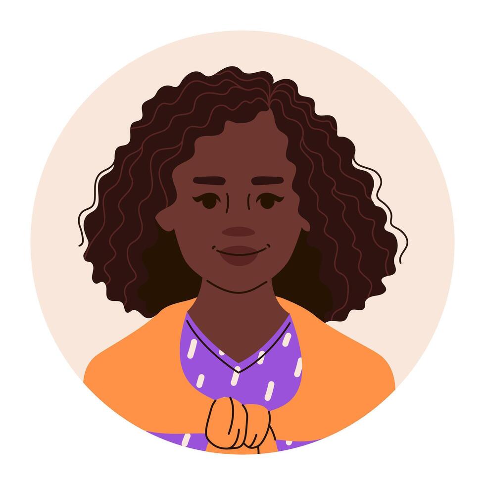 Kopf Porträt von ein afrikanisch amerikanisch Frau. Benutzerbild von afrikanisch weiblich zum Sozial Netzwerke. eben Illustration vektor