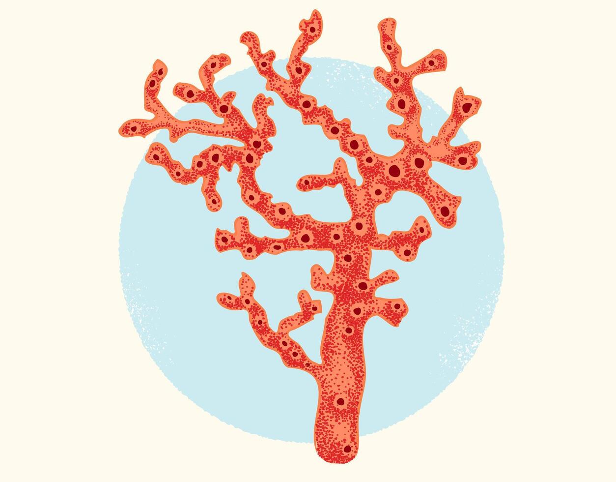 årgång illustration av röd korall. retro affisch med röd korall på blå bakgrund. vektor
