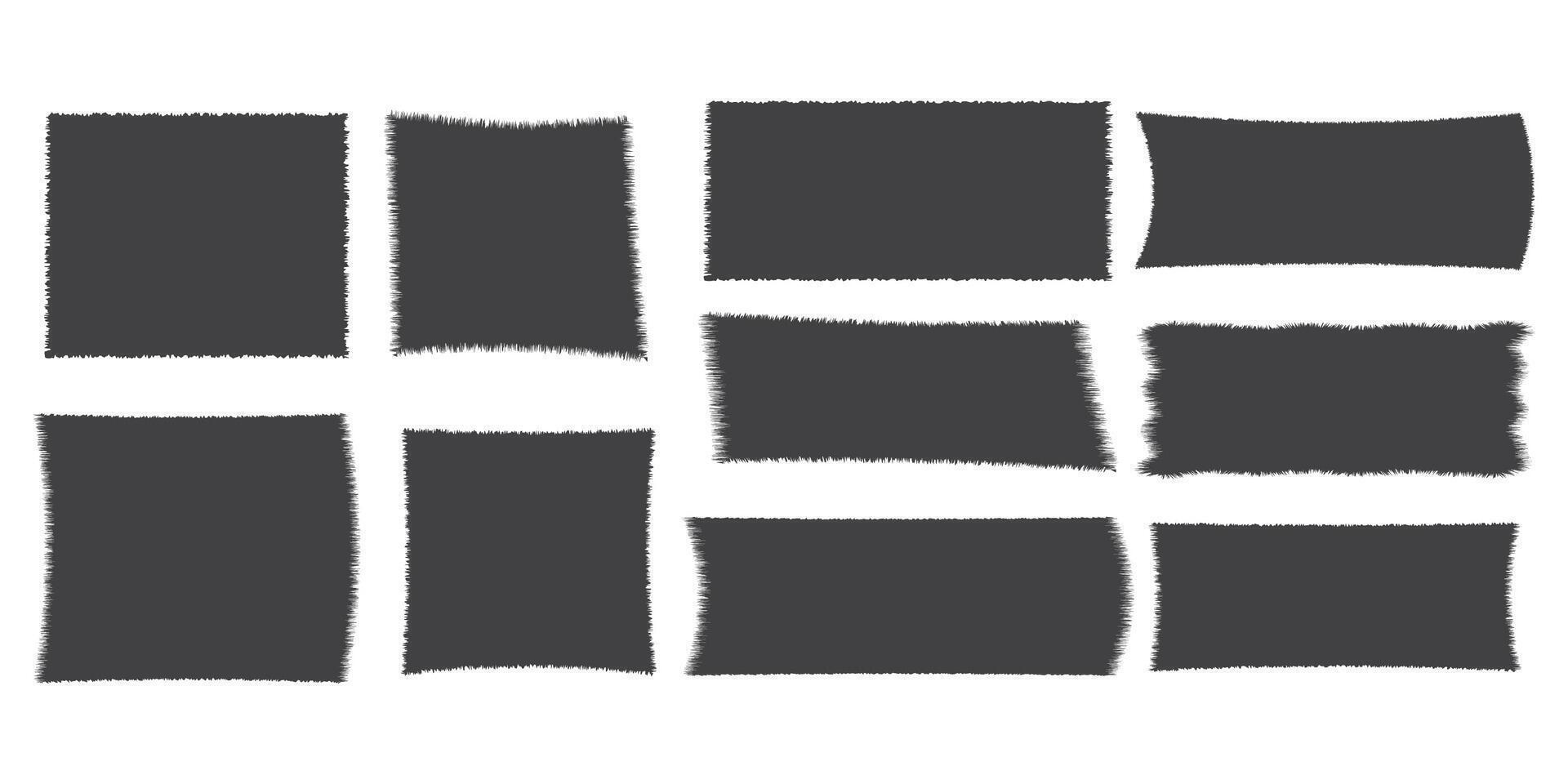 uppsättning ojämn rektangel trasig papper gräns, ram skarp silhuett isolerat på vit bakgrund. grunge klistermärke, stubbe. illustration vektor