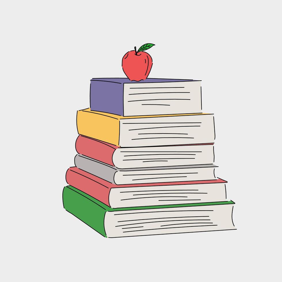 Stapel Bücher mit einem Apfel oben drauf vektor