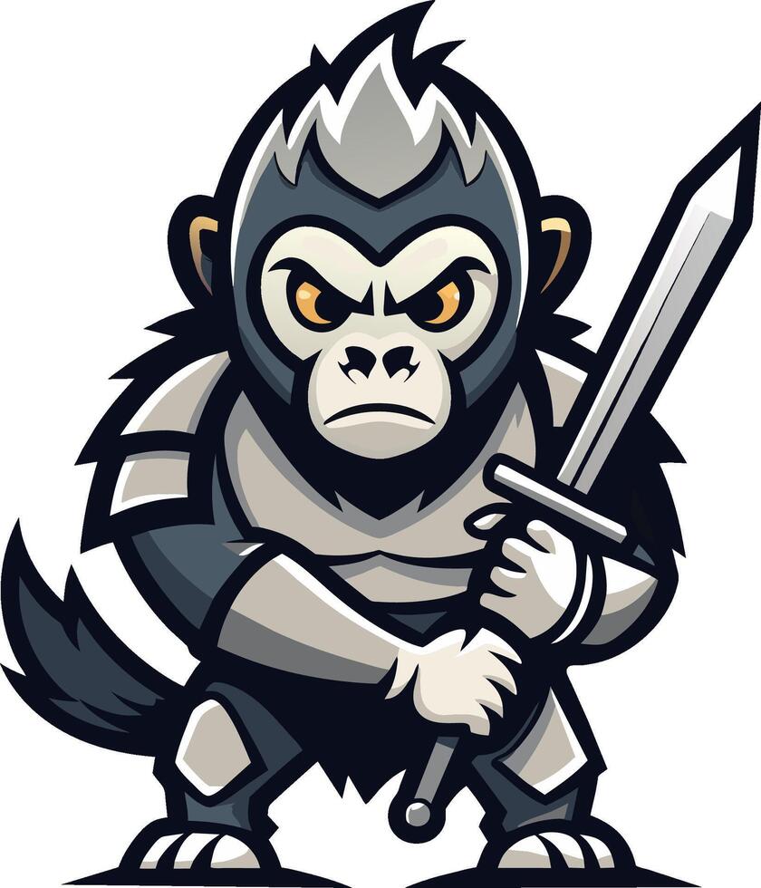 wenig Gorilla Krieger Logo Illustration vektor