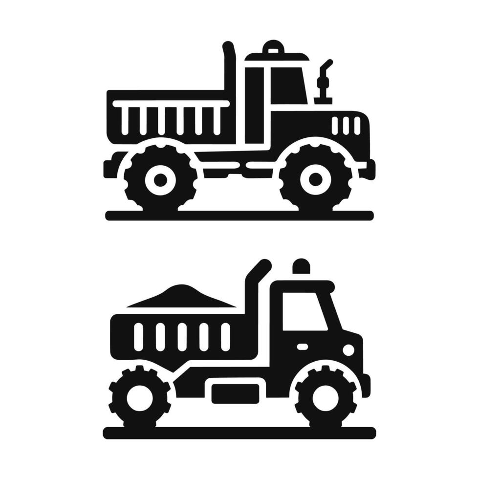 Farmer LKW und schwarz landwirtschaftlich Transport Symbole. vektor