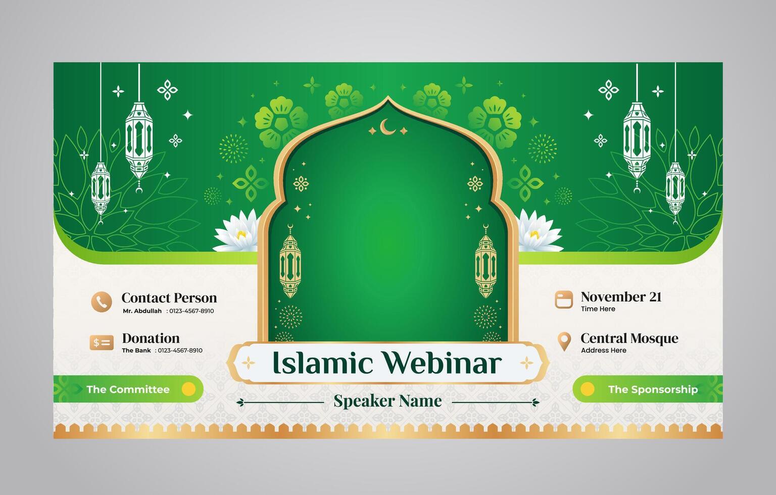 grön islamic seminarium och webinar baner design mall för islamic undervisning och föreläsningar vektor