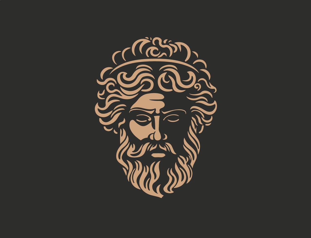 ett guld gammal grekisk man med lockigt hår och en skägg vektor