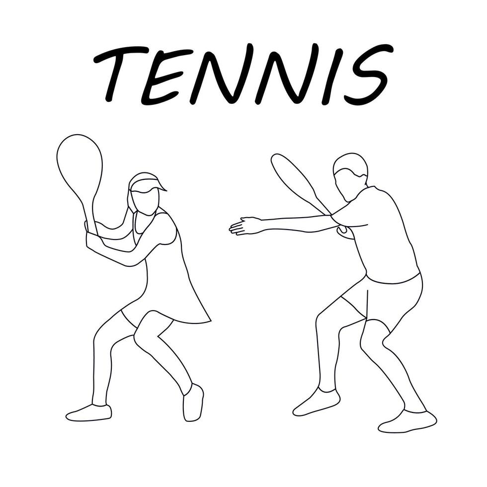 Tennis Spieler und Frau Tennis Spieler. Gliederung Zeichnung. Färbung Buch zum Kinder. Sport Konzept. vektor