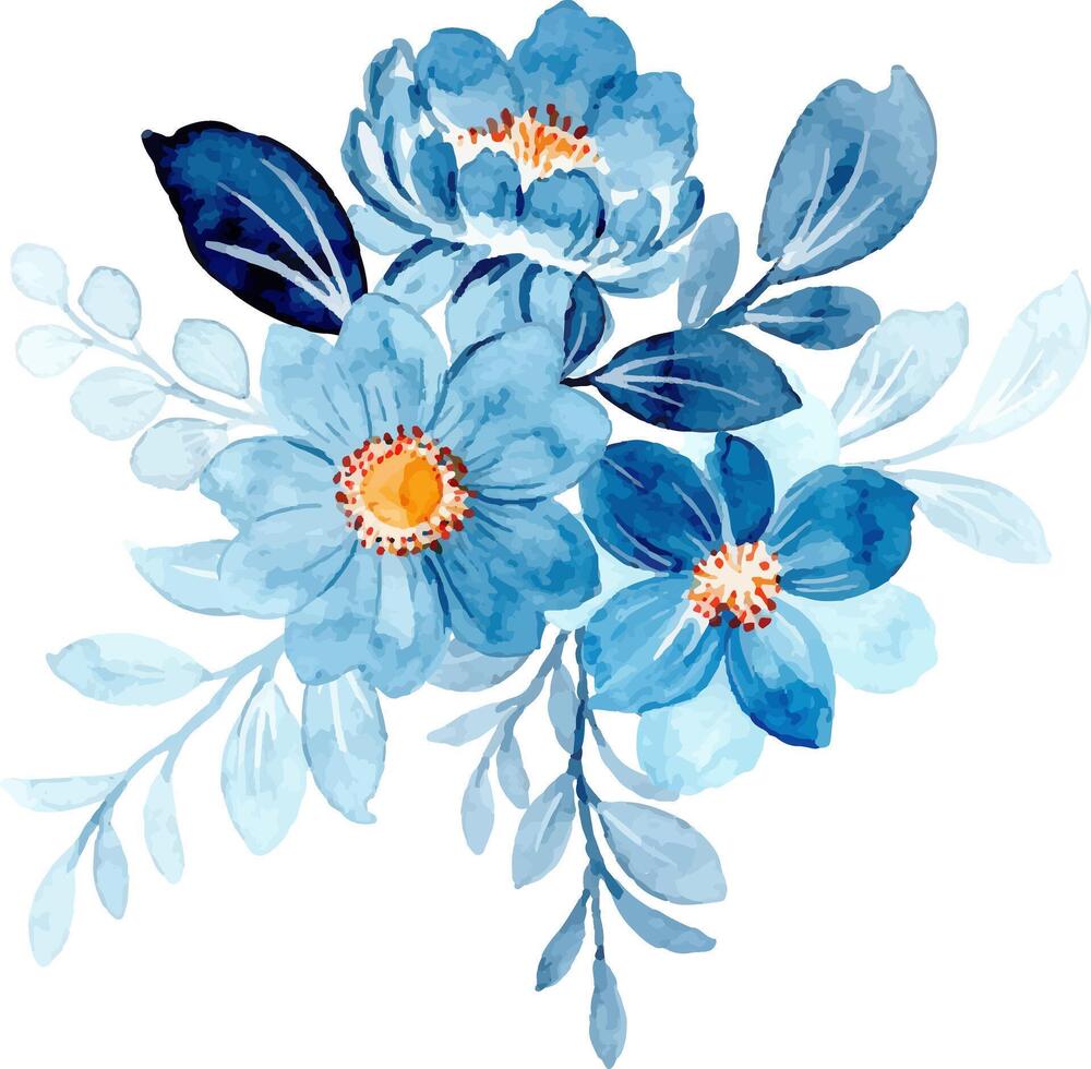 blå blommig vattenfärg bukett vektor
