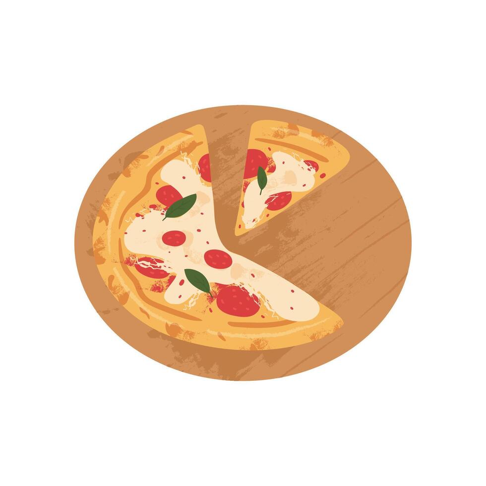 pepperoni pizza isolerat på vit bakgrund. platt illustration. vektor