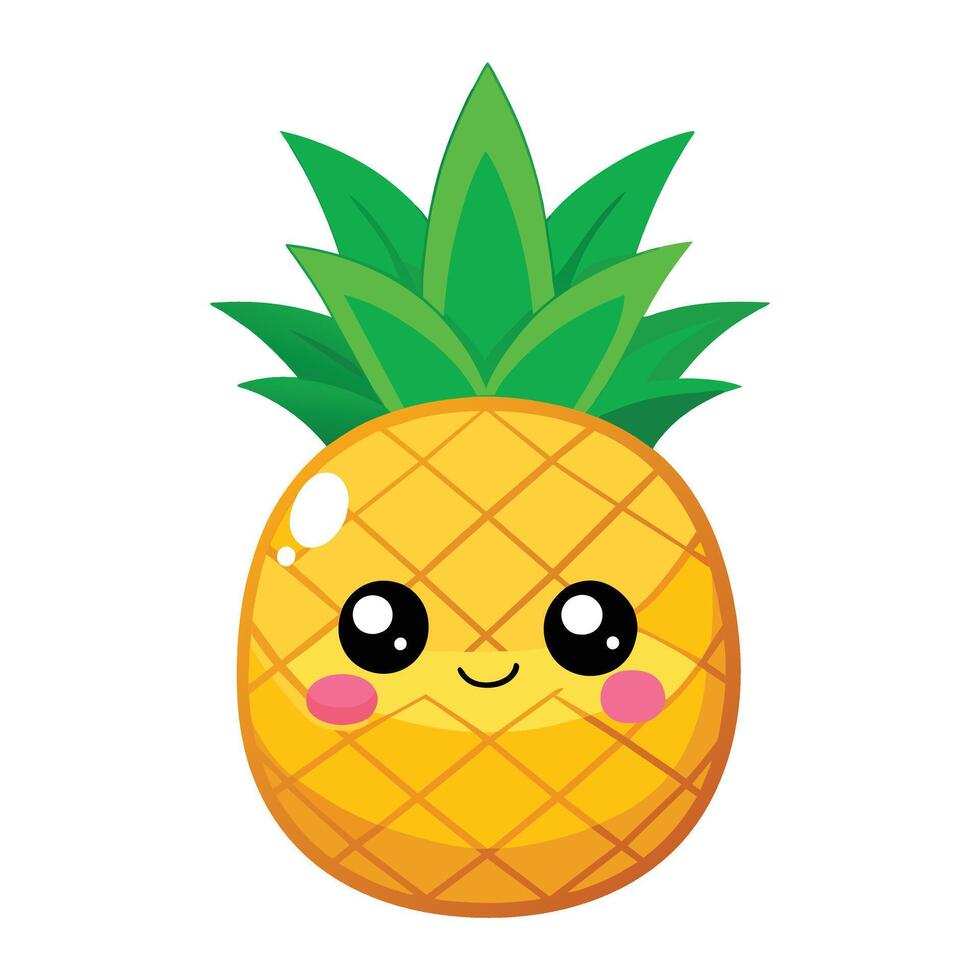 illustration av söt tecknad serie ananas på vit vektor