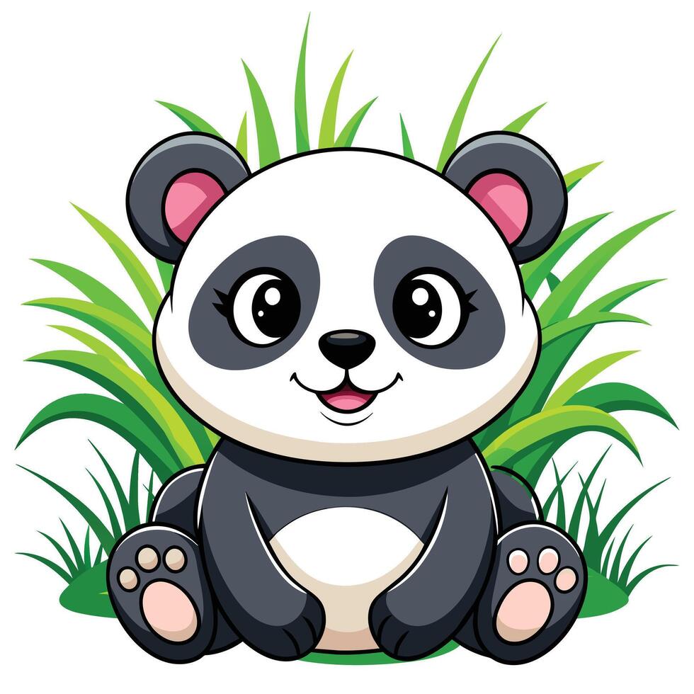 av söt bebis panda tecknad serie Sammanträde i gräs illustration. vektor