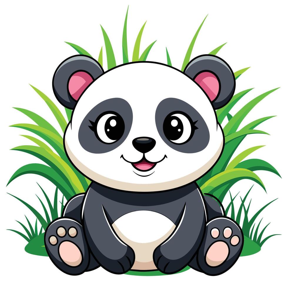 von süß Baby Panda Karikatur Sitzung im Gras Illustration. vektor