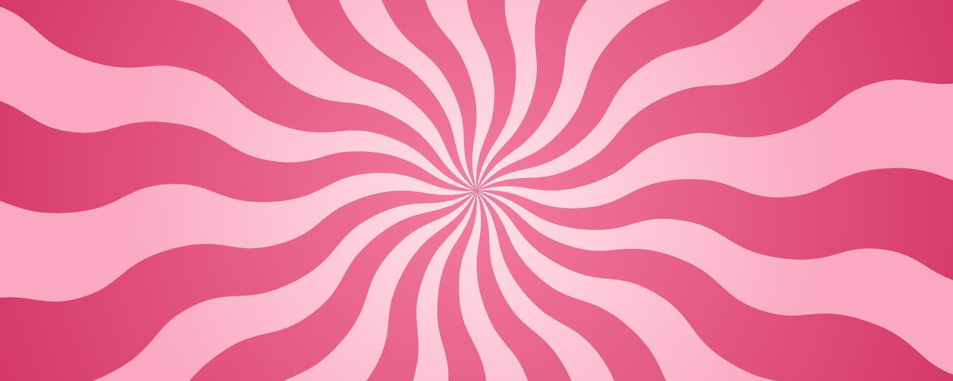 Strudel Rosa Süßigkeiten Hintergrund. Spiral- Erdbeere Sunburst mit Sahne Textur. süß Karikatur Hintergrund. Süss Mäusespeck und Lutscher radial Twist und Wirbel. abstrakt Sonnenstrahl Illustration. vektor