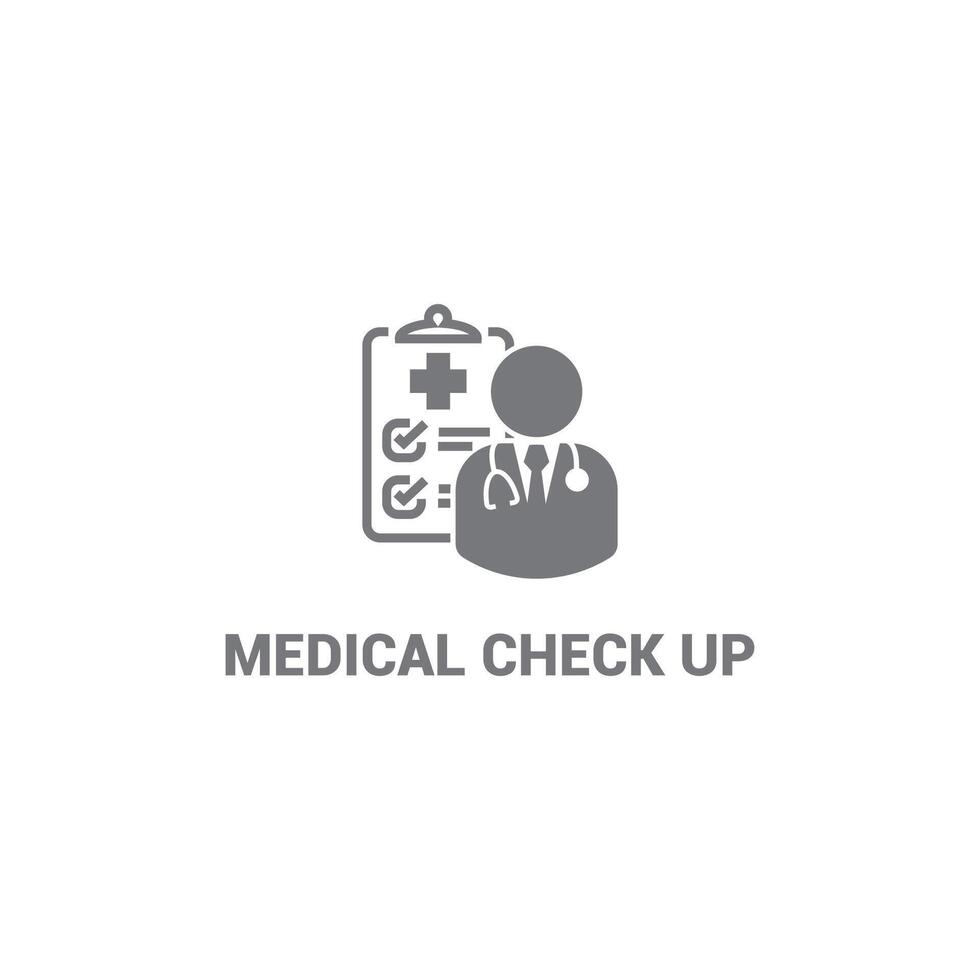 medicinsk kolla upp logotyp läkare design läkare och checklista. vektor