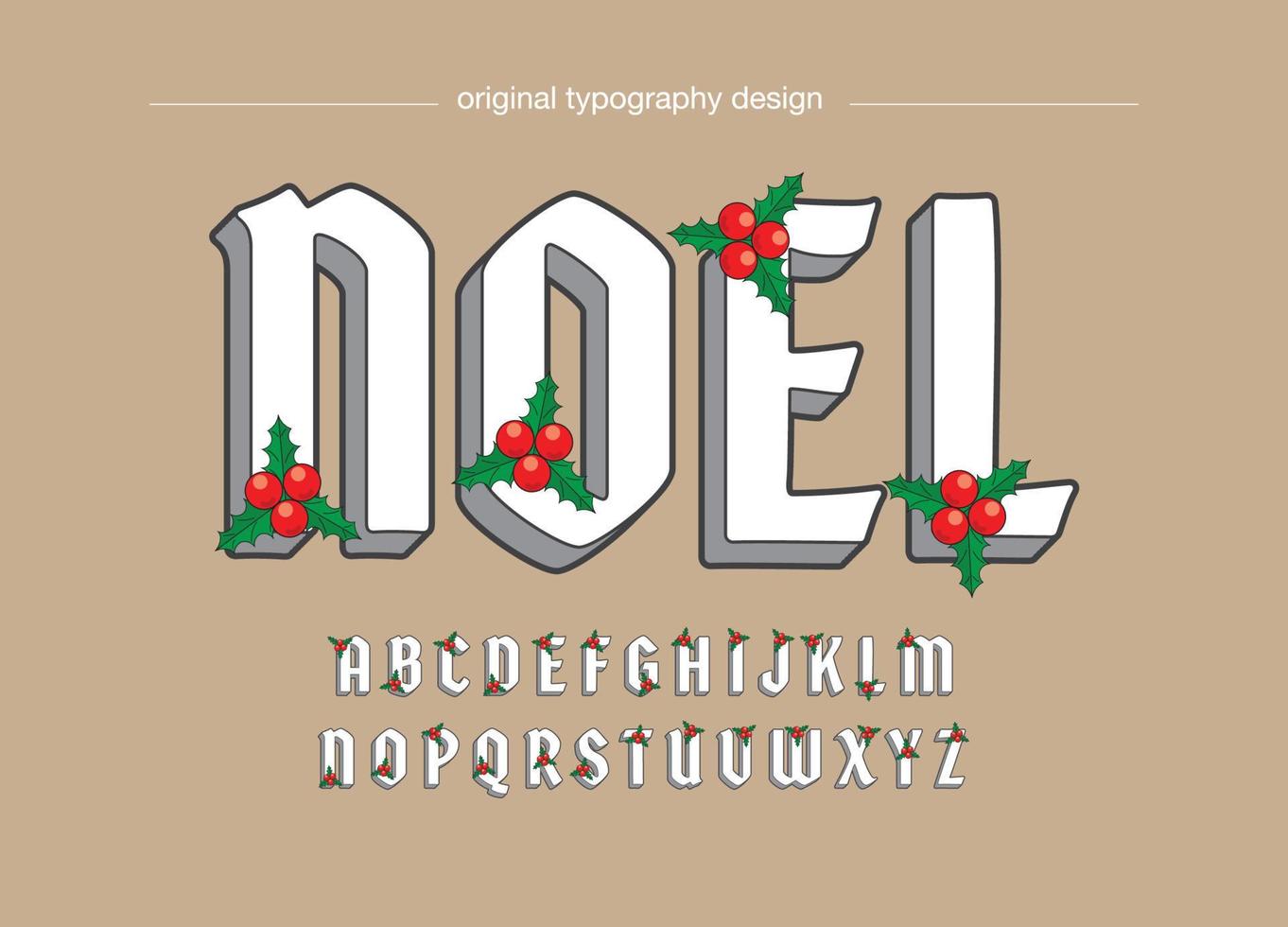 weiße 3D-Weihnachtskranz-Blatt-Buchstaben-Schrifttypografie vektor