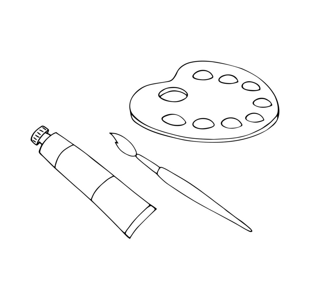 handgemalt Künstler Palette mit Bürste. Kunst Bildung Konzept. Illustration isoliert auf Weiß Hintergrund. vektor