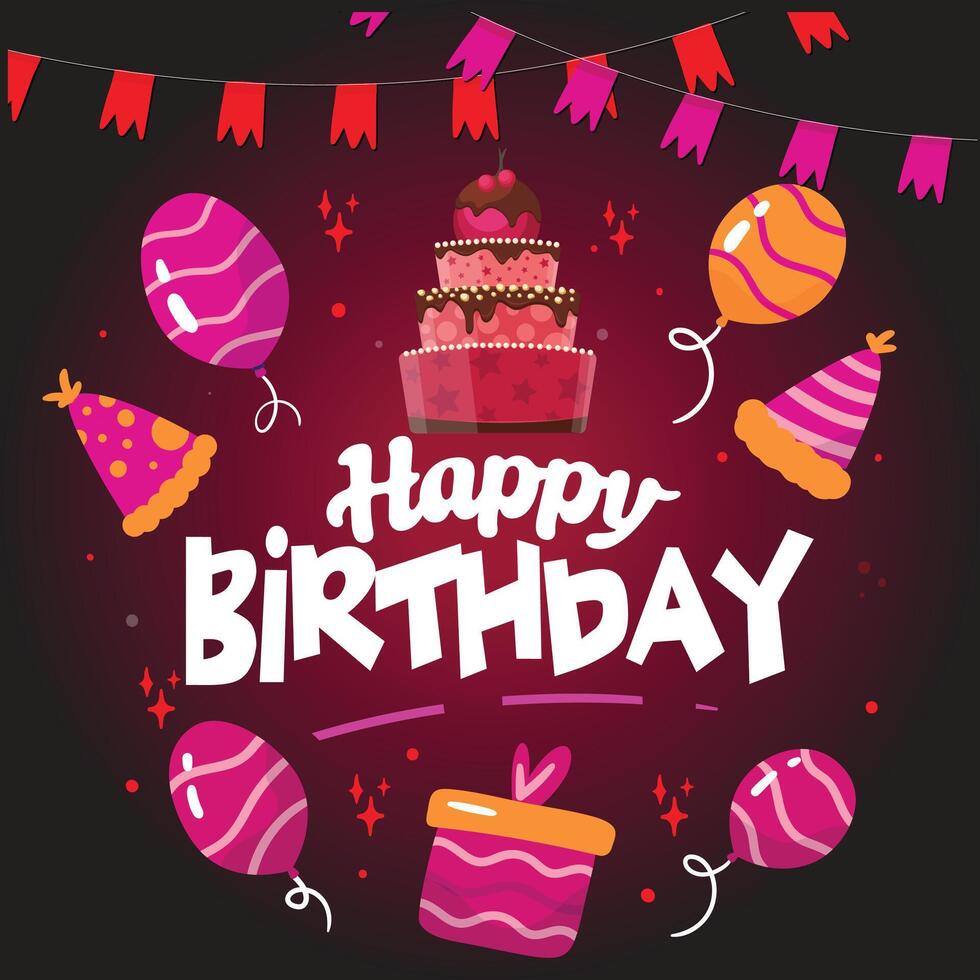 Geburtstag Banner Vorlage. glücklich Geburtstag zu Sie Text im Weiß Raum Hintergrund mit Geschenke und Ballon Dekoration Element zum Geburt Tag Feier Gruß Design. Illustration vektor