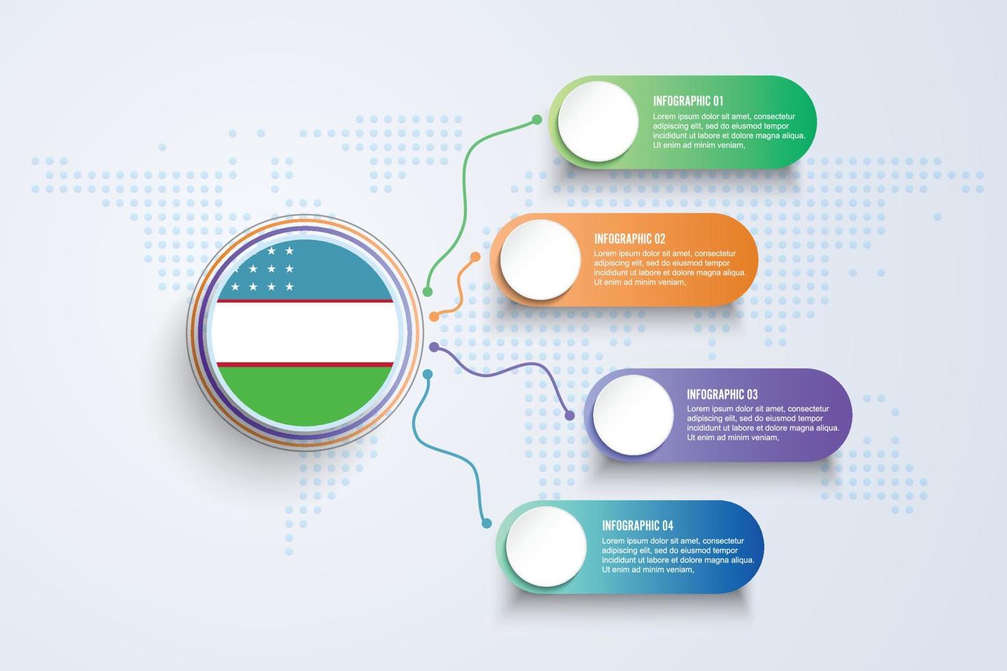 uzbekistan flagga med infographic design isolerad på dot världskarta vektor