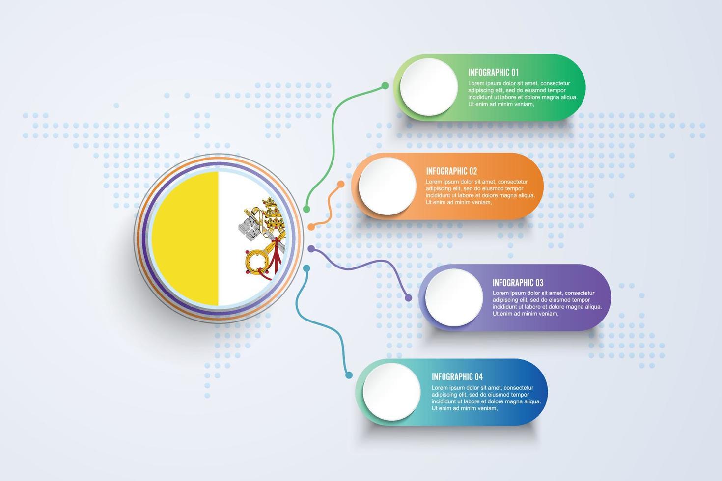 Vatikanstadt-Flagge mit Infografik-Design isoliert auf Punktweltkarte vektor