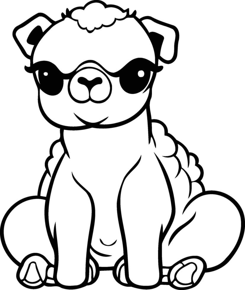 söt tecknad serie hund i solglasögon Sammanträde på de golv. illustration. vektor