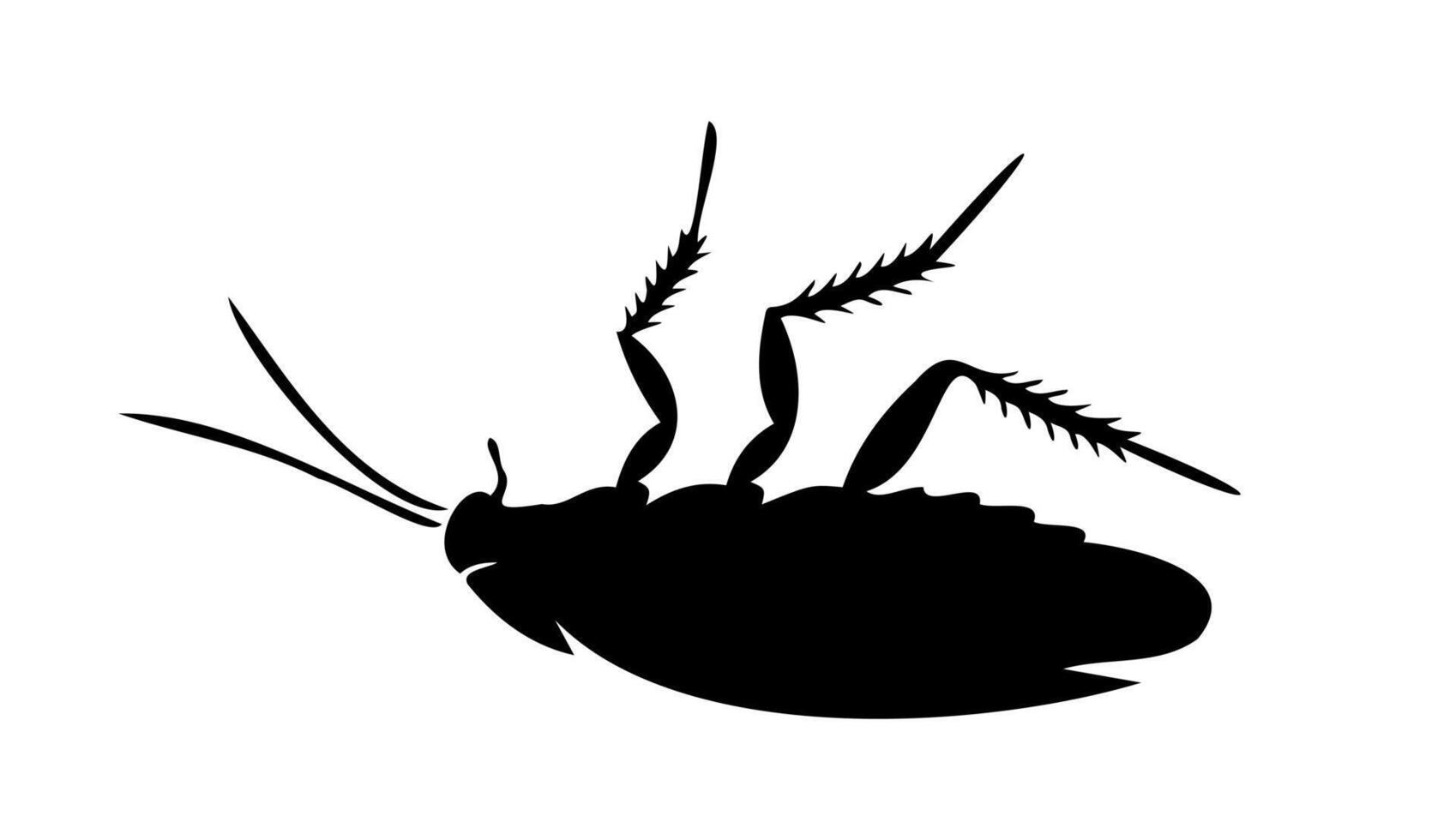 svart silhuett av död- kackerlacka liggande på dess tillbaka på vit bakgrund. illustration. Bra för skadedjur kontrollera service annonser, hygien pedagogisk innehåll, produkt etiketter för insekticider. vektor