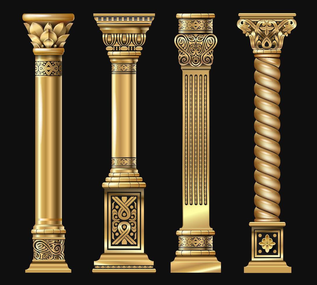 uppsättning av klassisk guld kolonner i annorlunda stilar. grafik vektor