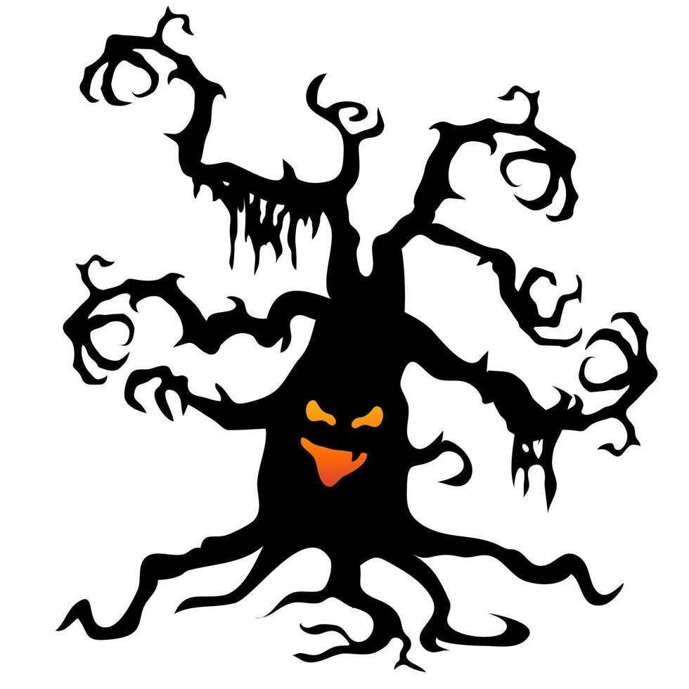 ett fruktansvärt träd med ögon och grenar i form av händer. vektor illustration i tecknad stil.