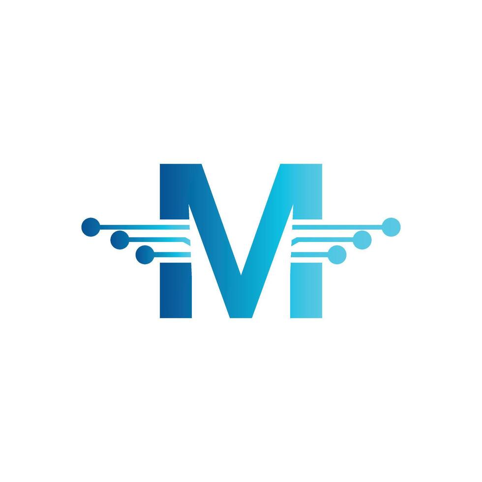m brev tech logotyp, första m för teknologi symbol vektor