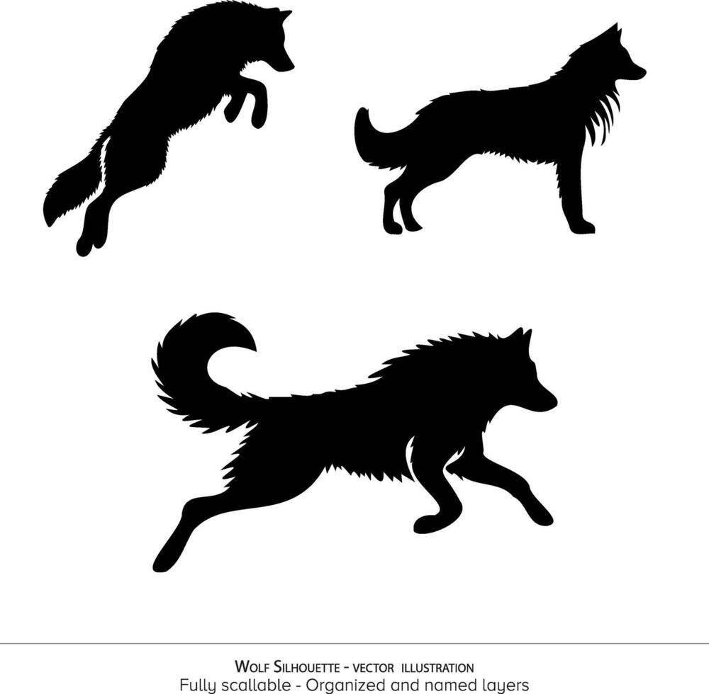 Wolf Silhouette Illustration - - Silhouette von ein Hund - - Wolf angreifen Silhouette vektor