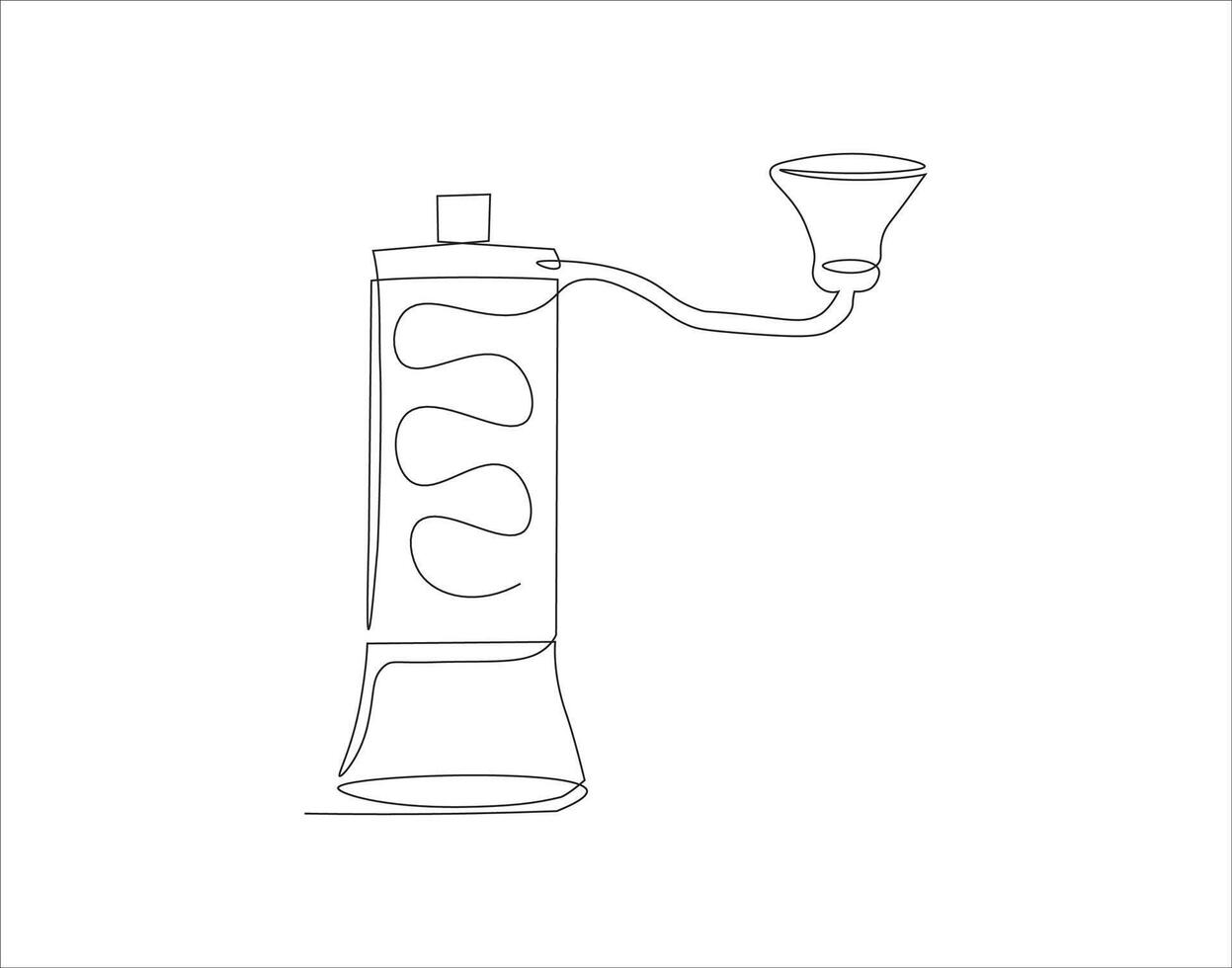 kontinuerlig linje teckning av manuell kaffe kvarn. ett linje av kaffe kvarn. kvarn kontinuerlig linje konst. redigerbar översikt. vektor