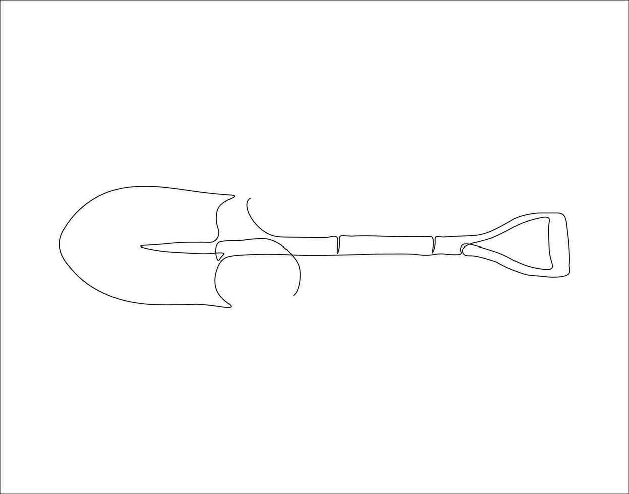 kontinuerlig linje teckning av skyffel. ett linje av skyffel. trädgårdsarbete verktyg kontinuerlig linje konst. redigerbar översikt. vektor