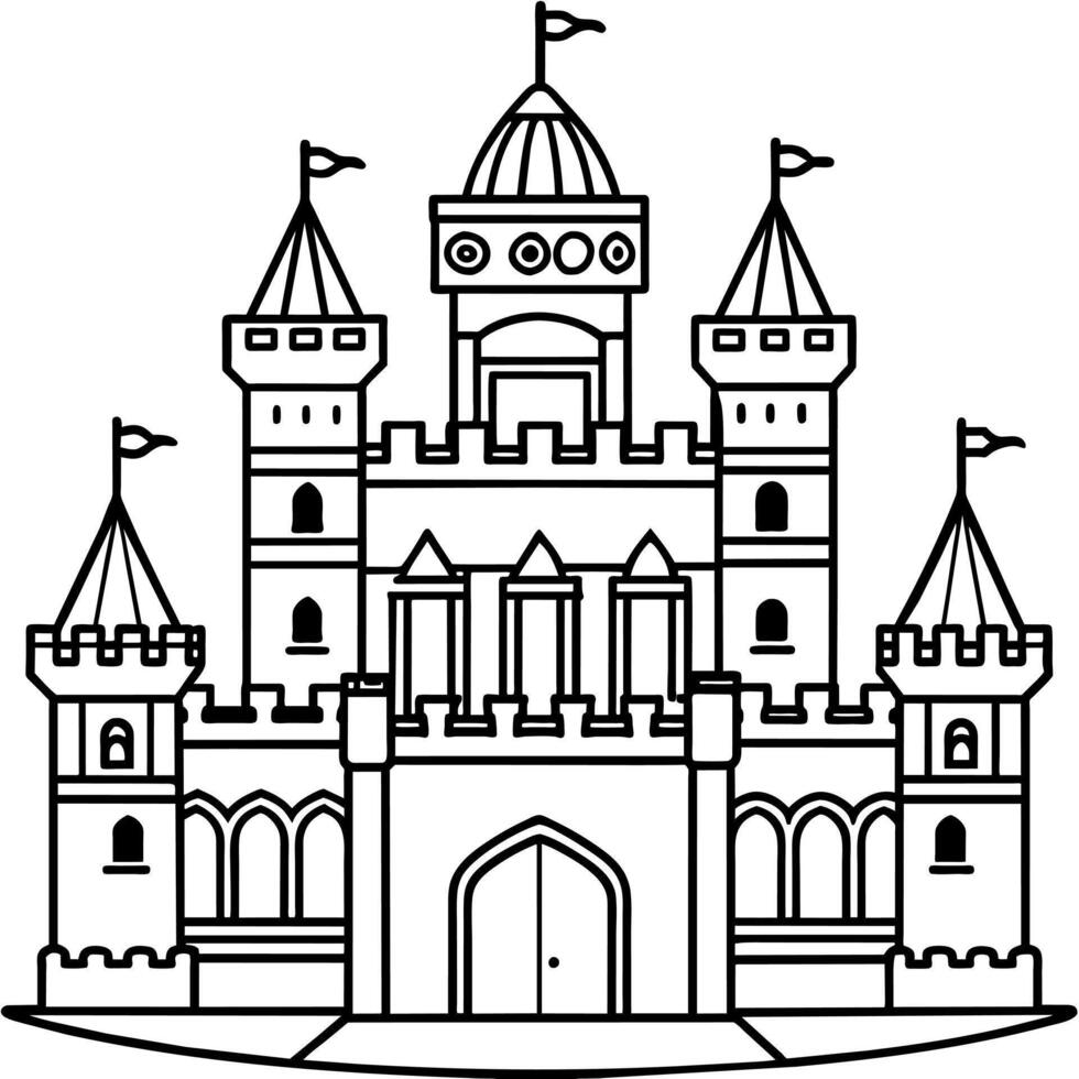 königlich Schloss Gliederung Illustration Digital Färbung Buch Seite Linie Kunst Zeichnung vektor