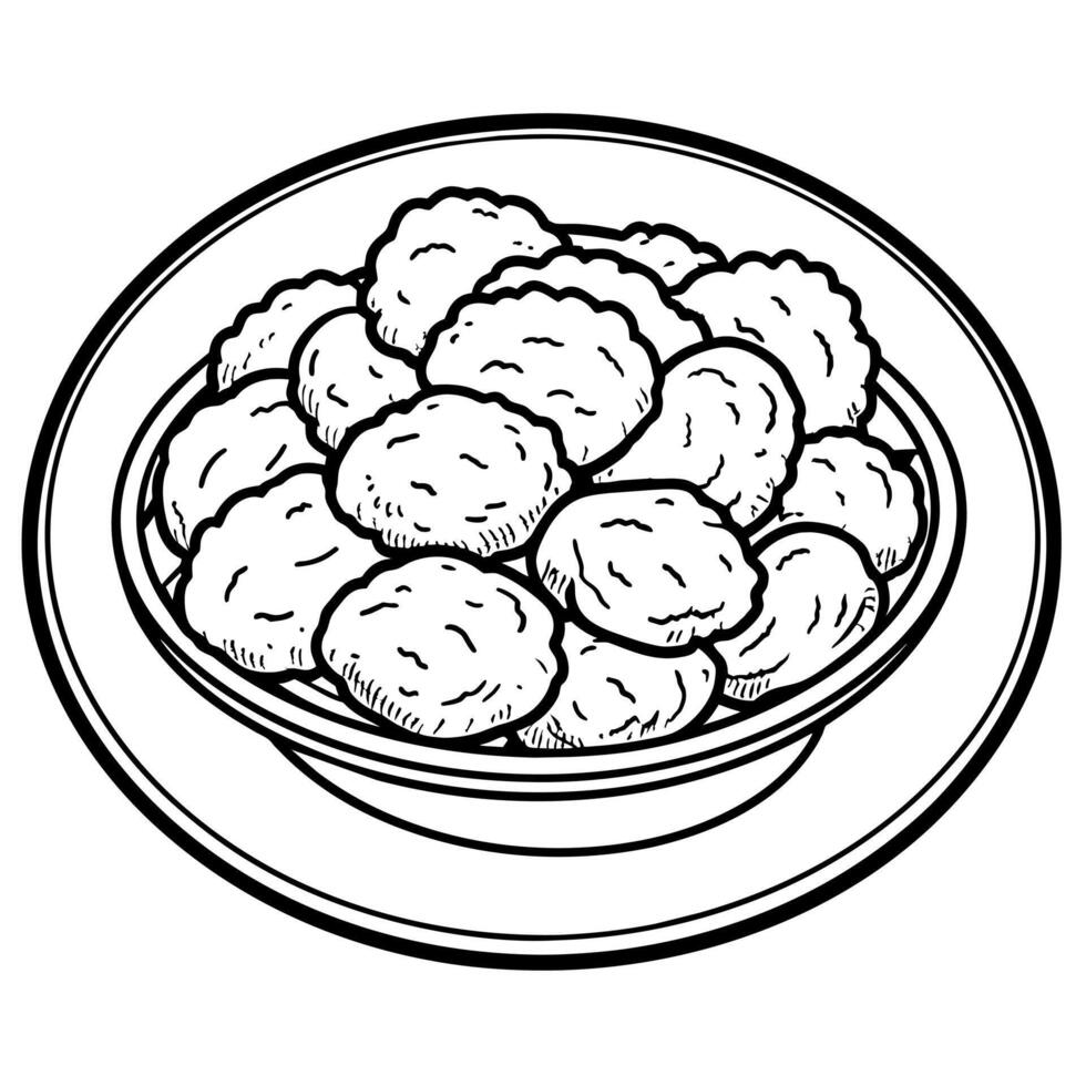 kyckling nuggets översikt illustration digital färg bok sida linje konst teckning vektor