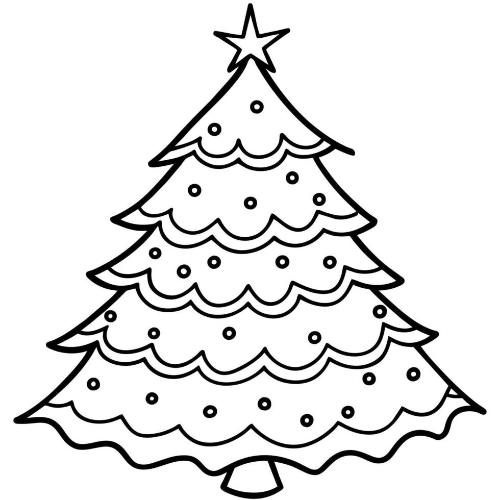 jul träd översikt illustration digital färg bok sida linje konst teckning vektor