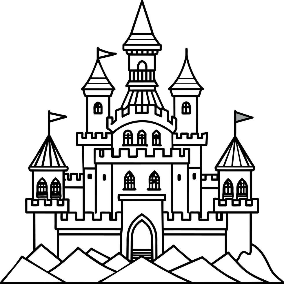 königlich Schloss Gliederung Illustration Digital Färbung Buch Seite Linie Kunst Zeichnung vektor