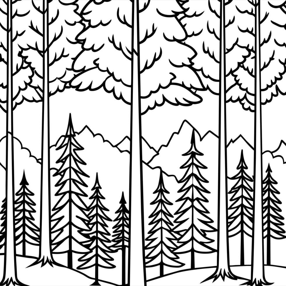 Wald Hintergrund Gliederung Illustration Digital Färbung Buch Seite Linie Kunst Zeichnung vektor