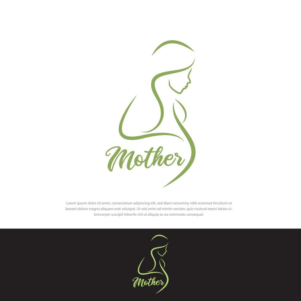 organisk grön linje stil gravid kvinna logotyp design på mörk bakgrund vektor