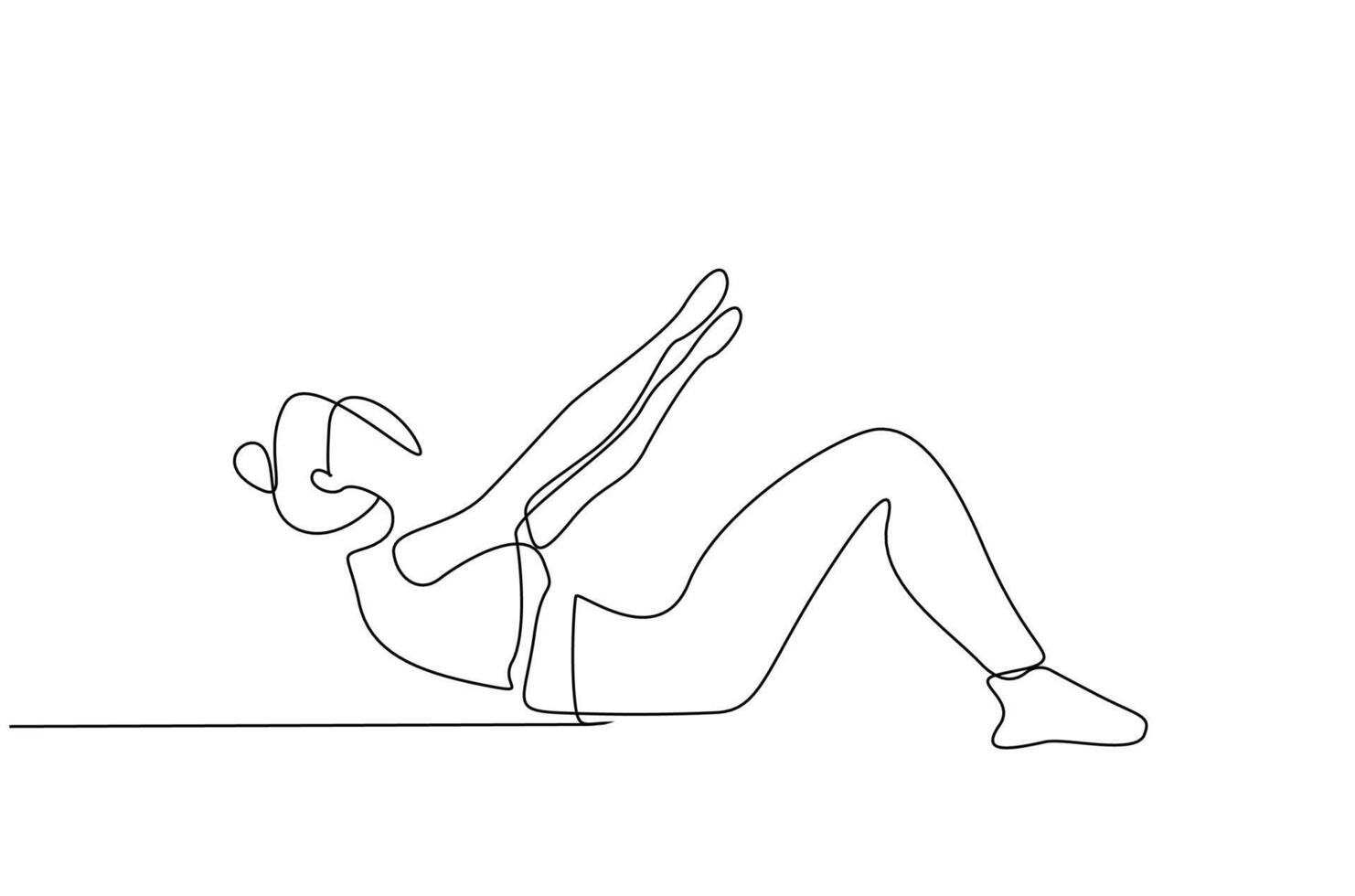 jung passen Frau Pilates Sport Aktivität posiert voll Körper Länge einer Linie Kunst Design vektor
