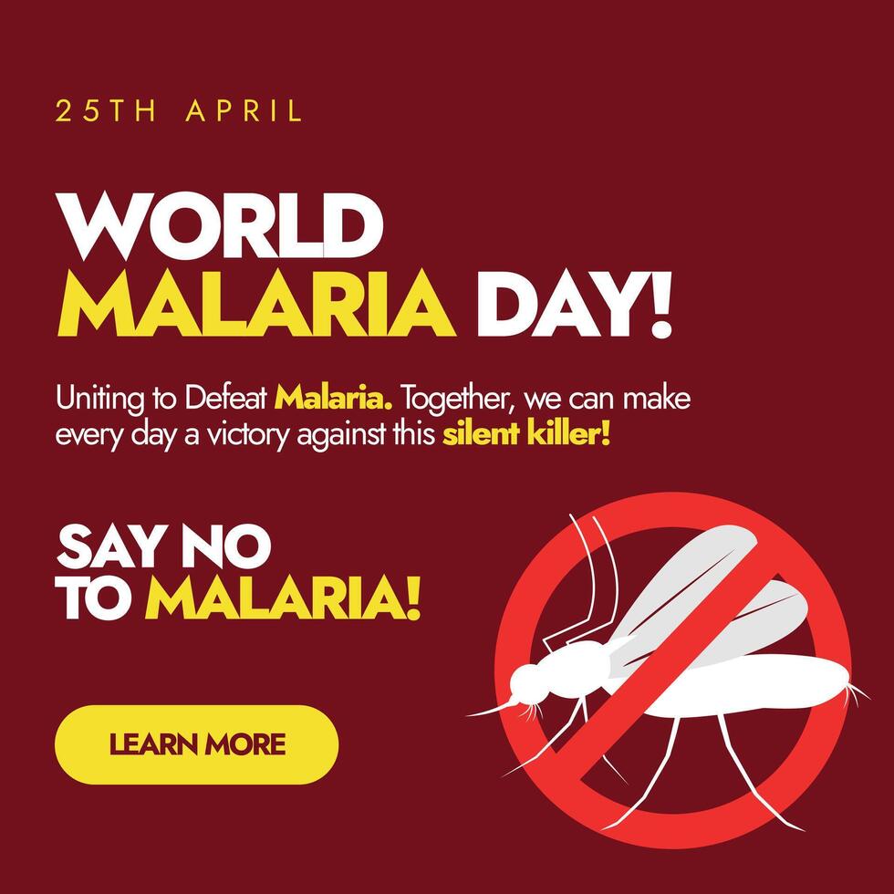 värld malaria dag. 25:e april värld malaria dag firande baner med förbjudna tecken på en stor mygga ikon. säga Nej till malaria, myggor, denguefeber. förebyggande mot sjukdom på grund av till mygg biter. vektor