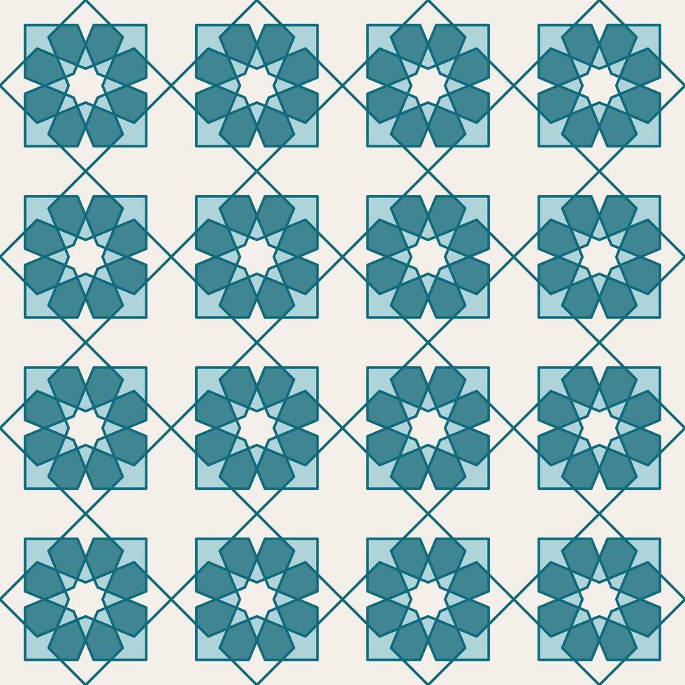 Arabisch geometrisch Mosaik druckbar nahtlos Muster mit abstrakt marokkanisch drucken im Blau und Orange Farben. Ramadan kareem traditionell islamisch Kunst Illustration Hintergrund vektor