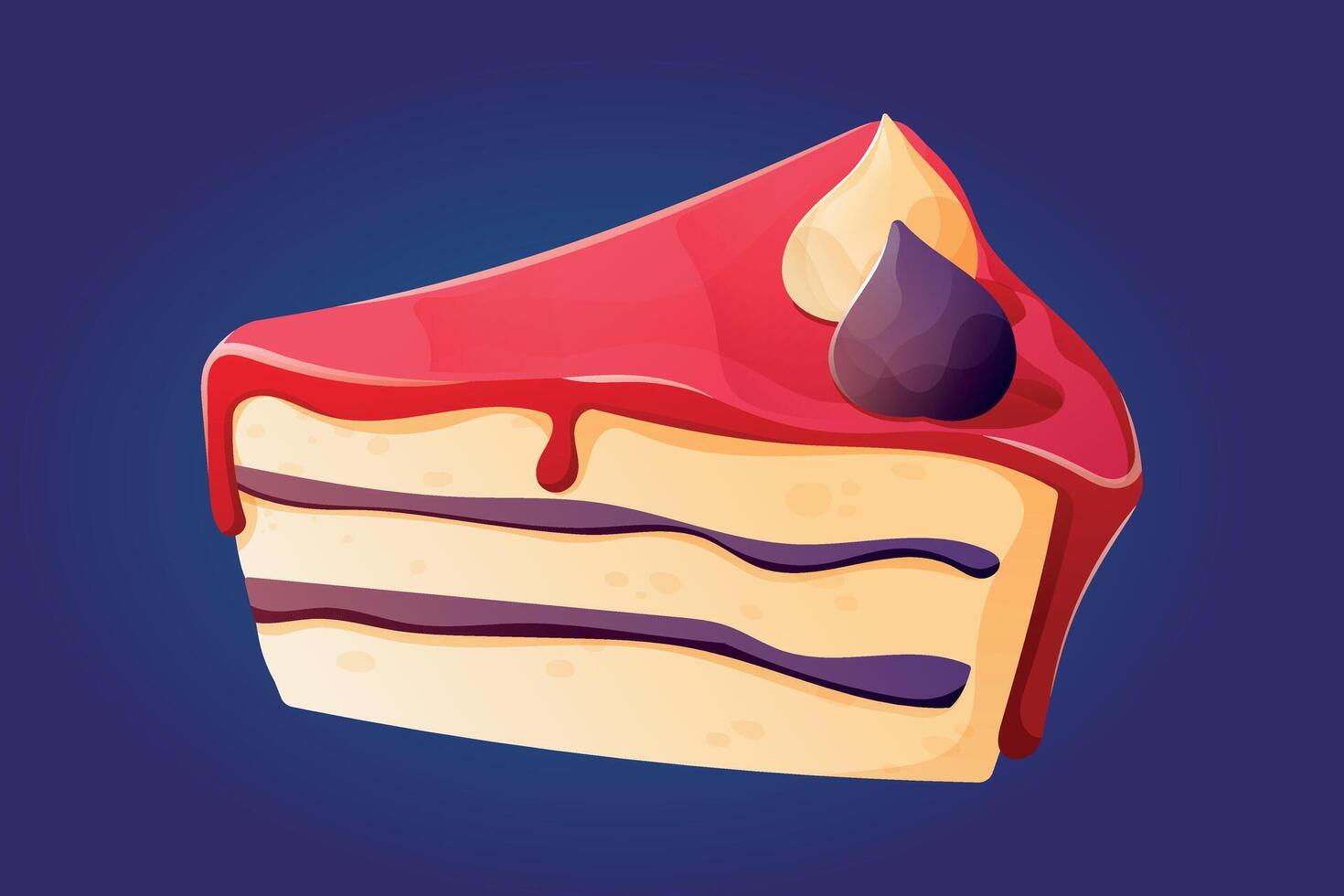 ein Stück von Süss rot Kuchen. gebacken köstlich Dessert mit Schwamm Kuchen. isoliert Karikatur Illustration. vektor